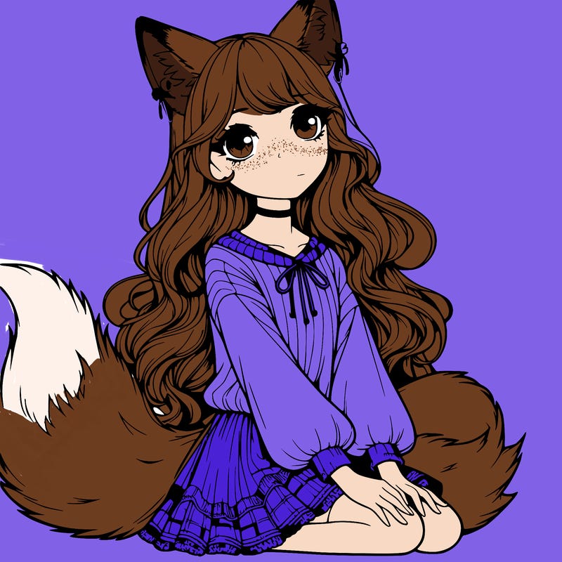 realistic girl with fox ears and tail