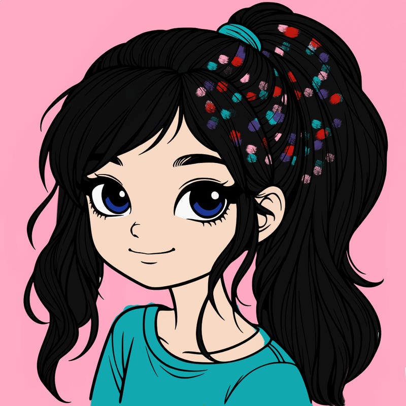 realistic girl with ponytail