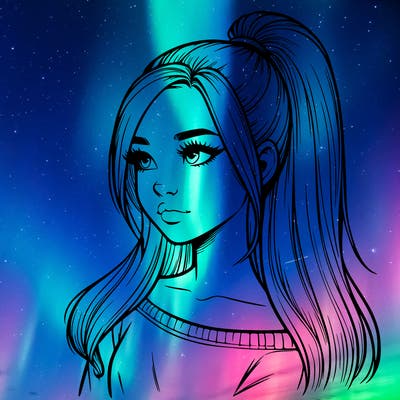 realistic girl with a high ponytail