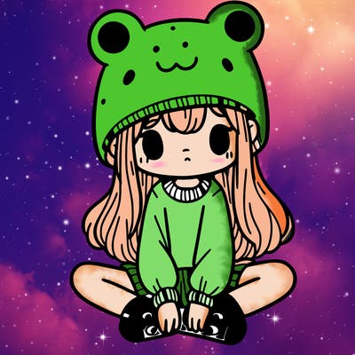 a girl wearing a frog hat and some frog socks