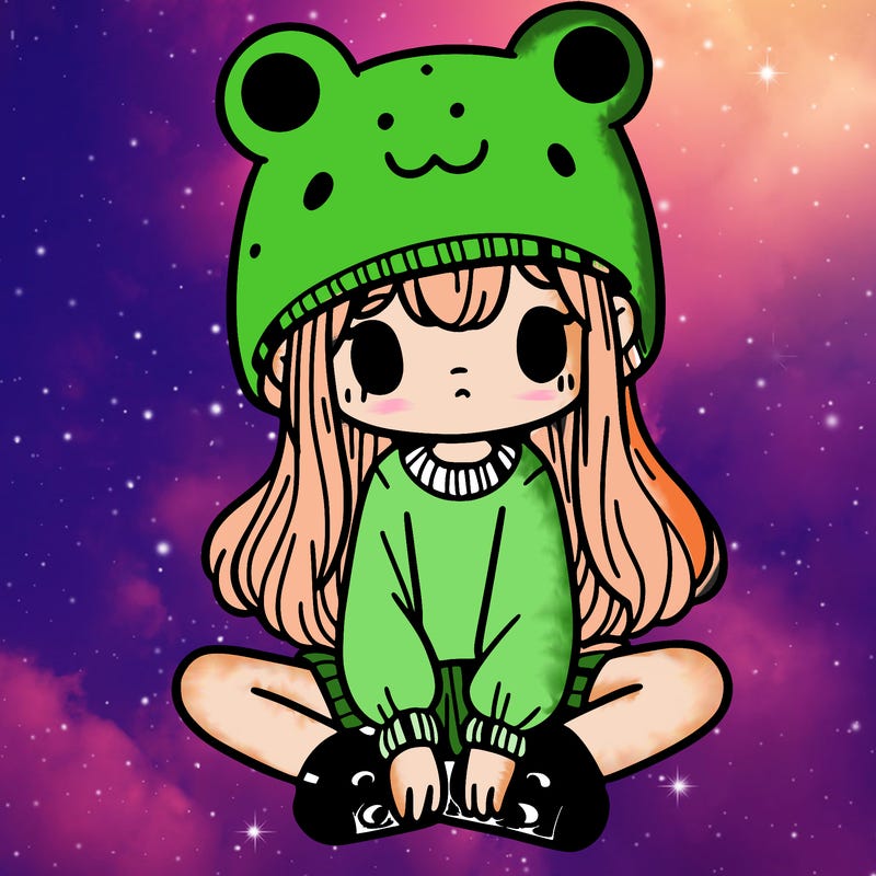 a girl wearing a frog hat and some frog socks