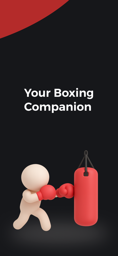 Boxing Timer: Boxio - A 3D character with red gloves training on a punching bag with the text Your Boxing Companion