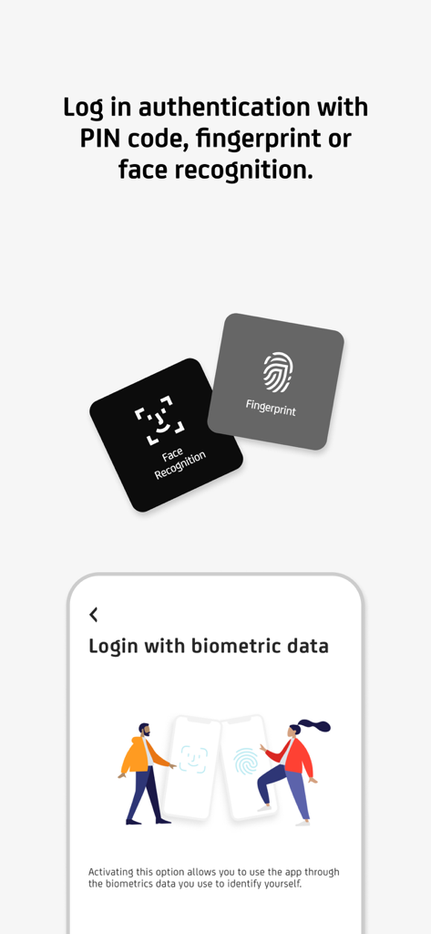 Schnittstelle zur sicheren Anmeldung für das UniCredit RO Mobile Banking mit Optionen für Fingerabdruck- und Gesichtserkennung.