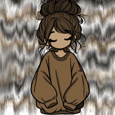 girl with baggy sweatshirt and messy bun