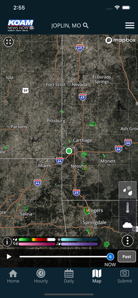 Live weather radar map of Joplin Missouri and the Four State area in the KOAM Sky Watch app