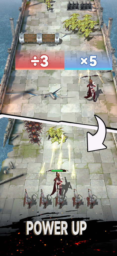 Last Land: War of Survival - A hero character passing through a multiplier gate to increase army size and power up in Last Land War of Survival.