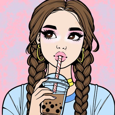 realistic girl with braided hair drinking boba