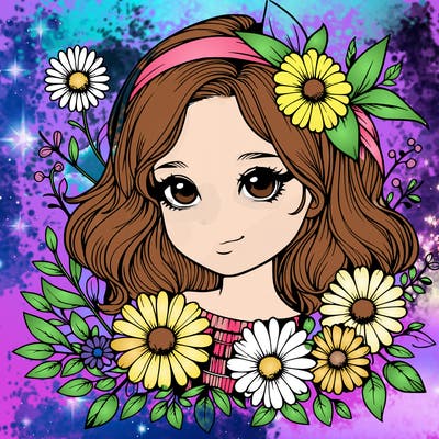 realistic girl with flowers