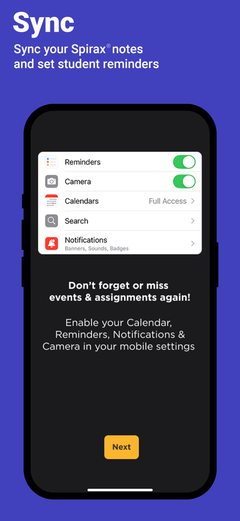 Spirax Study App - Spirax Study App sync and notification settings screen
