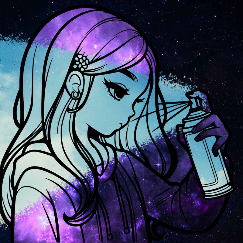 a realistic girl spray painting