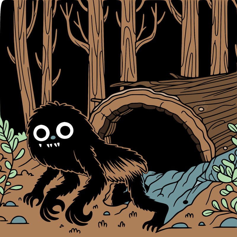 dark creepy monster crawling out of dark cave in forest