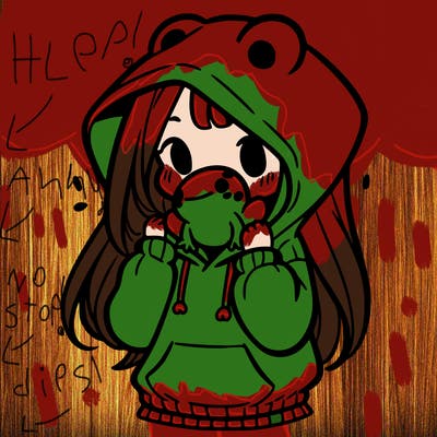 a girl holding a froggy hoodie
