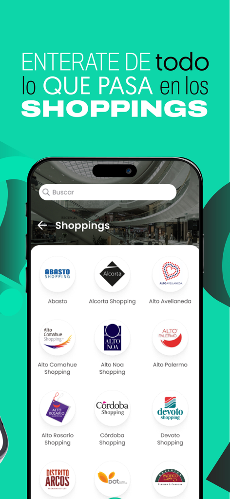 ¡appa! - Captura de tela do aplicativo móvel appa mostrando um diretório de shoppings participantes e seus logotipos.