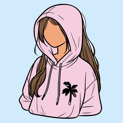 pink palm puff hoodie on realistic girl