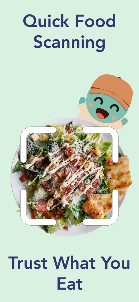 Pipo AI - Workouts & Diet Pal - Pipo AI app interface showing the quick food scanning feature with an AI frame over a Caesar salad.