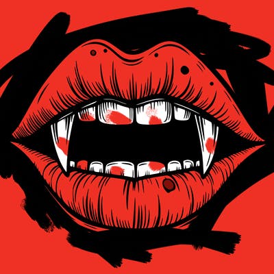 lips with vampire teeth
