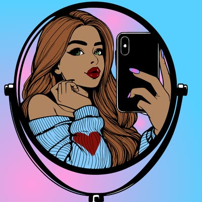 realistic girl taking mirror selfie beautiful