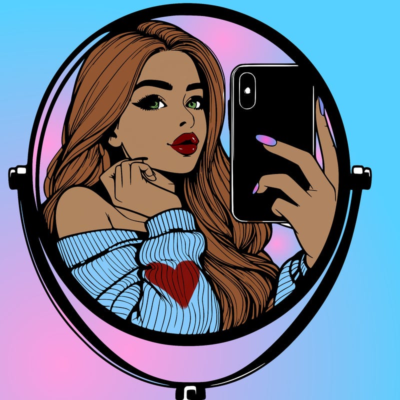 realistic girl taking mirror selfie beautiful