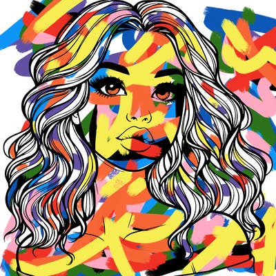 realistic girl with wavy hair and lips