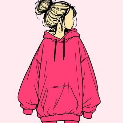 realistic girl with a oversized sweatshirt on and a bun