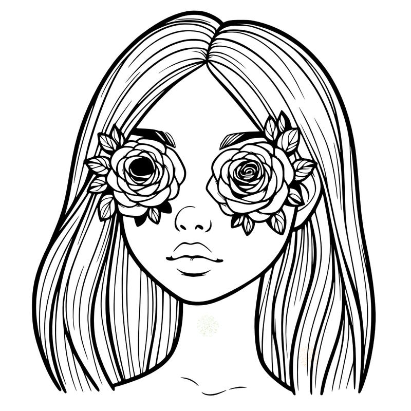 a realistic girl with roses for eyes