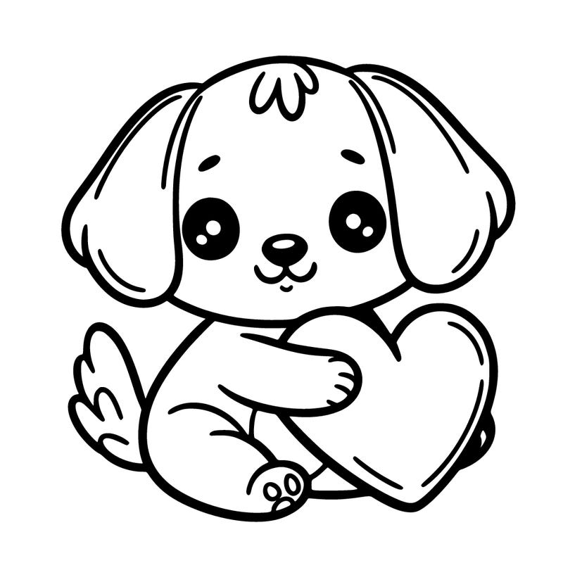 puppy holding a heart