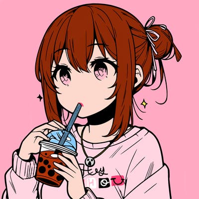 manga character drinking boba