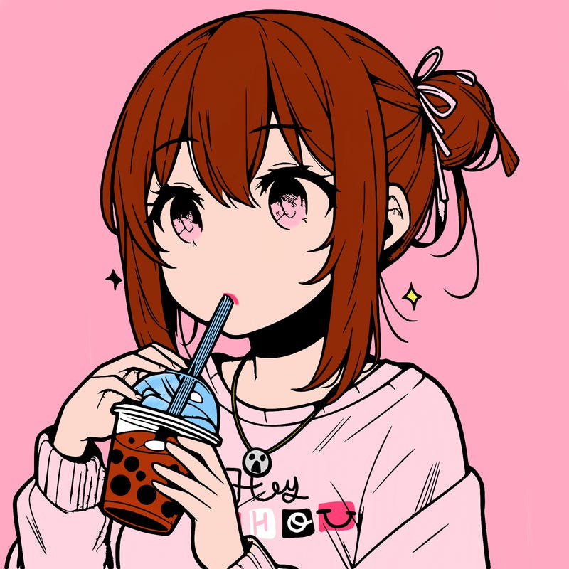 manga character drinking boba