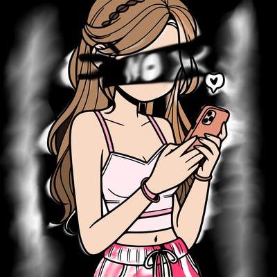 girl with crop top texting on her phone