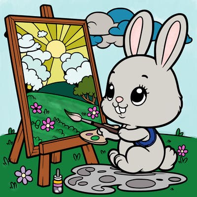 rabbit painting a picture