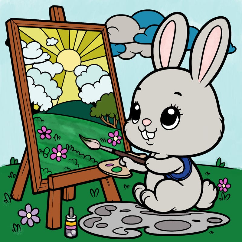 rabbit painting a picture