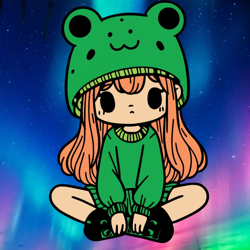 a girl wearing a frog hat and some frog socks