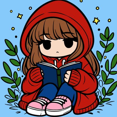 girl in oversized hoodie reading a book