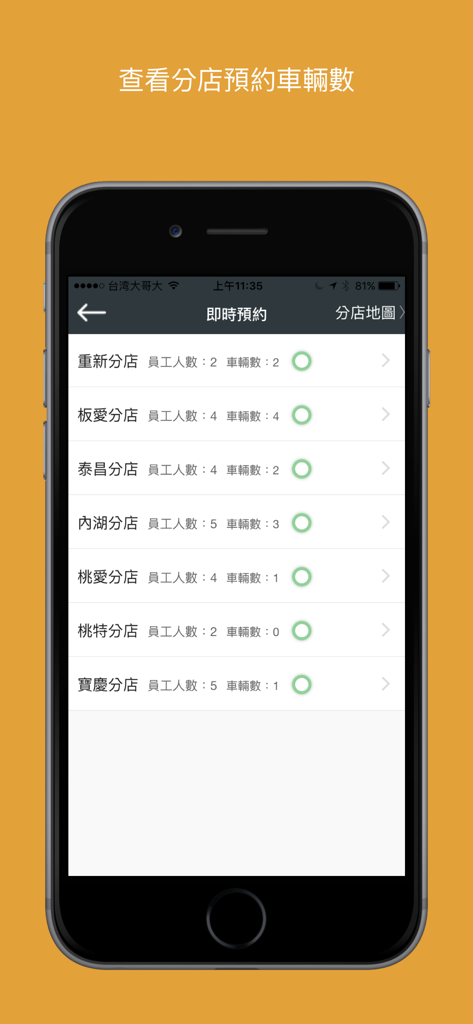 格蘭威爾 - 科技美車 - Echtzeit-Buchungsstatus und Fahrzeugzählungen für Auto-Detailing-Filialen in der Granville App-Oberfläche.