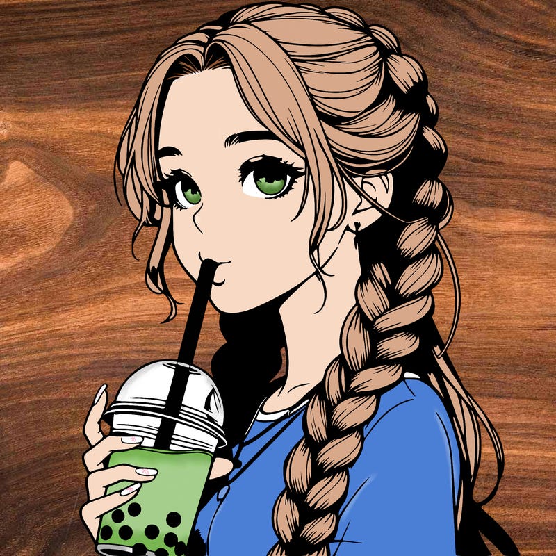 realistic girl with braided hair drinking boba