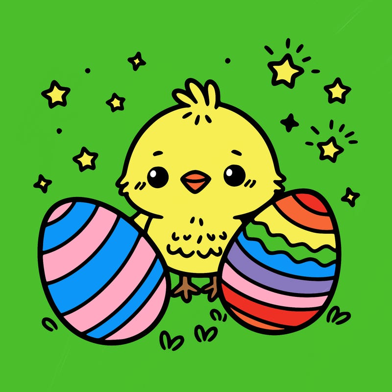 cute easter chick with eggs