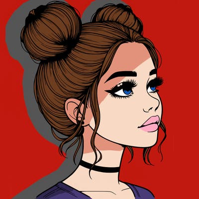 realistic girl with buns on the top of her head