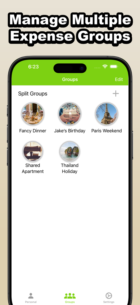 A screen showing various folders for organizing group expenses and travel costs.