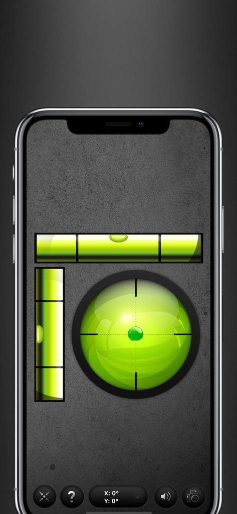 Digital spirit level app interface featuring horizontal vertical and bullseye leveling tools for DIY home projects