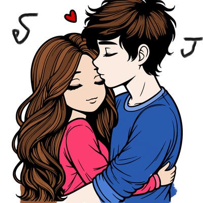 a realistic couple boy and girl hugging and kissing