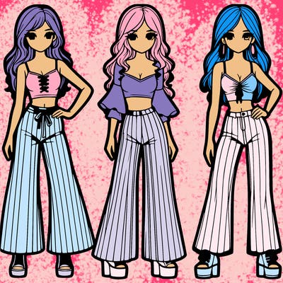 girls with flare pants and crop tops realistic