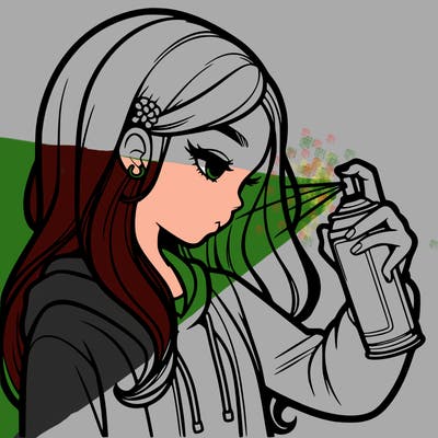 a realistic girl spray painting