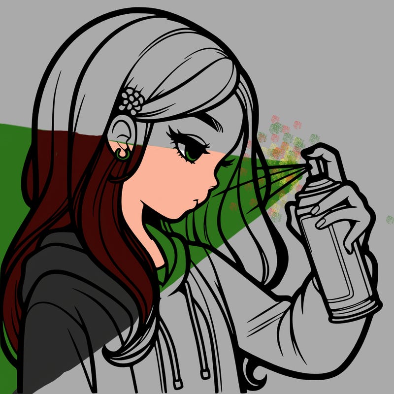 a realistic girl spray painting