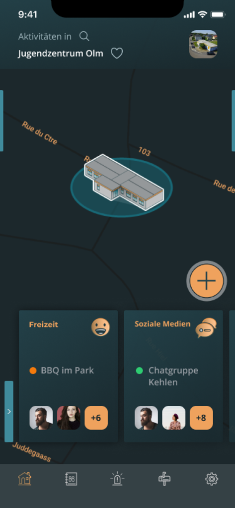 Closer App - Interfaz del mapa de la App Closer mostrando actividades locales y reuniones comunitarias