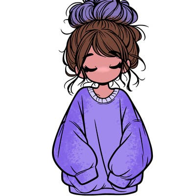 girl with baggy sweatshirt and messy bun