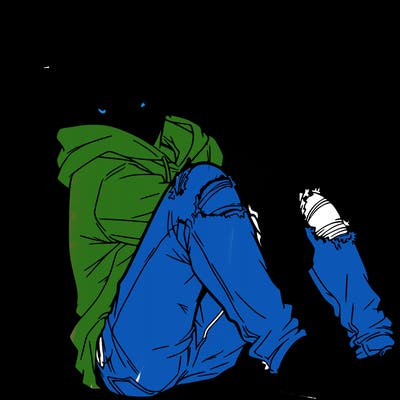 a male hoddie ripped jeans messy hair anime