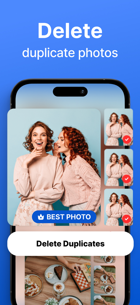 Cleaner MAX app interface showing duplicate photo deletion and best photo selection