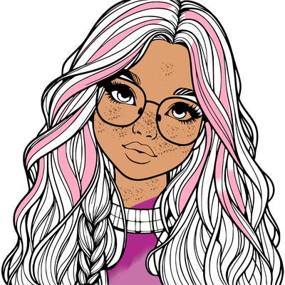 girl with long hair and freckles and glasses realistic
