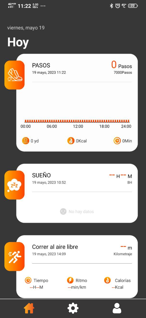 INNOVA S-WATCH - Dashboard of the INNOVA S-WATCH app showing health tracking modules for steps sleep and outdoor running