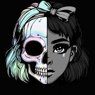 realistic girl with half skull mask